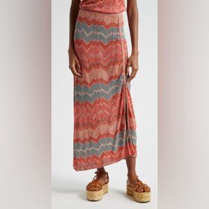 NEW Ulla Johnson Leilani Chevron Metallic Sweater Skirt in Sunrise XL